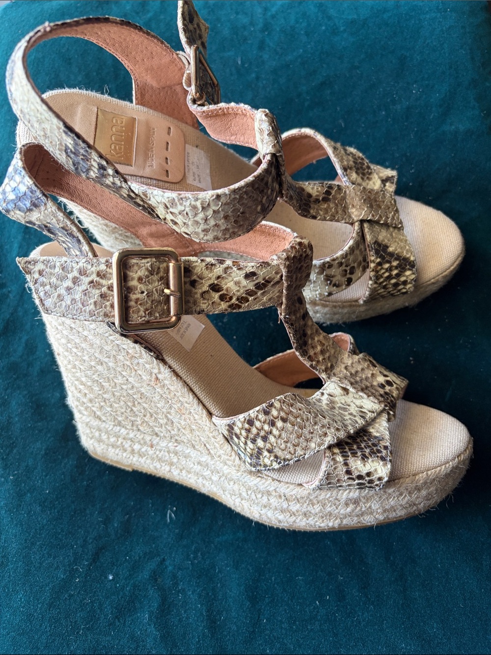 Kanna Beige Snake-Print Women’s Wedge Sandals